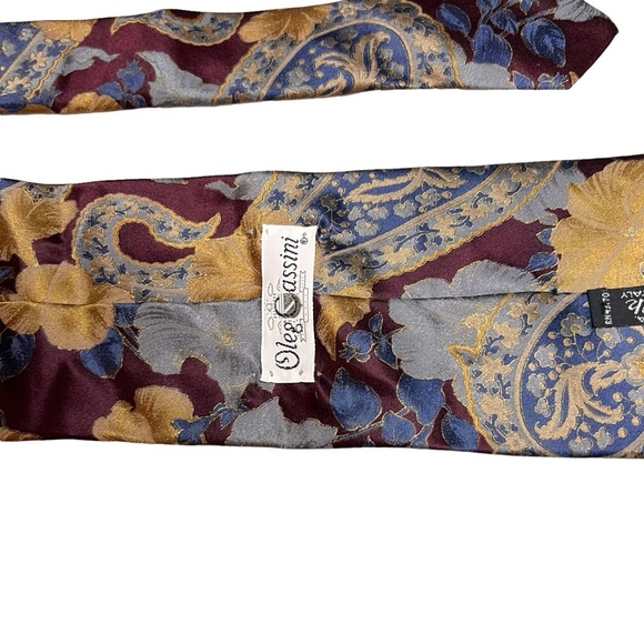 Neck Tie by Oleg Cassini Silk American Made Cool Colors Floral Abstract Paisley - Picture 1 of 7